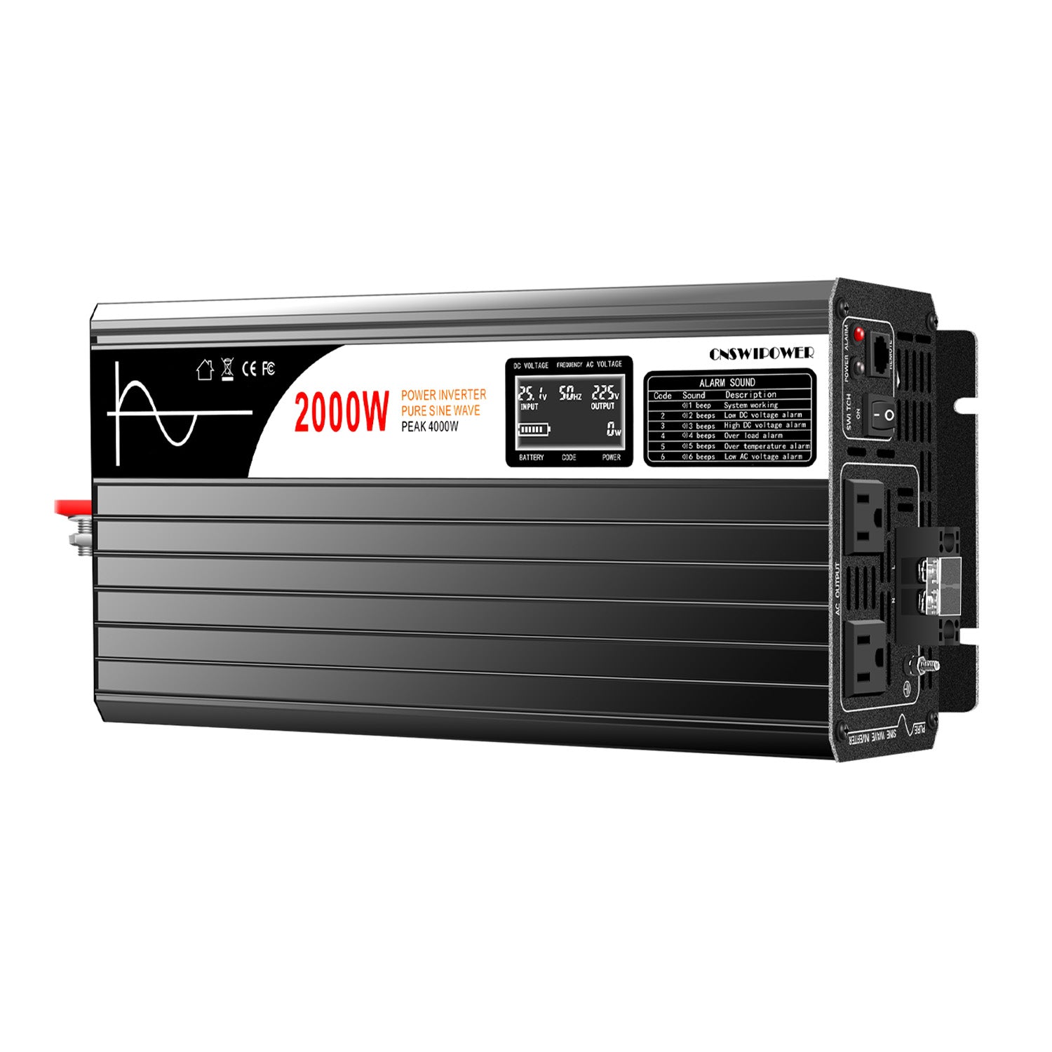 SWIPOWER Pure Sine Wave Power Inverter 12V/24V/48V DC to AC 120V 2000W