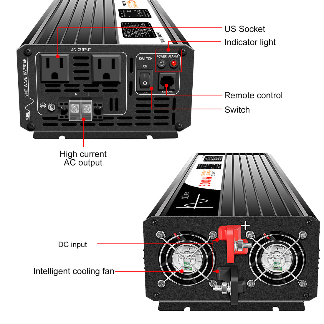 SWIPOWER 3000W pure sine wave power inverter car converter DC 12V/24V/48V to 120V/220V